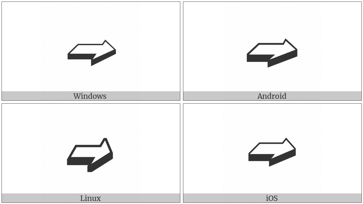 Back-Tilted Shadowed White Rightwards Arrow on various operating systems