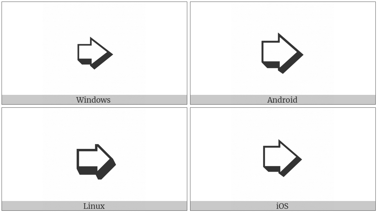 Heavy Lower Right-Shadowed White Rightwards Arrow on various operating systems