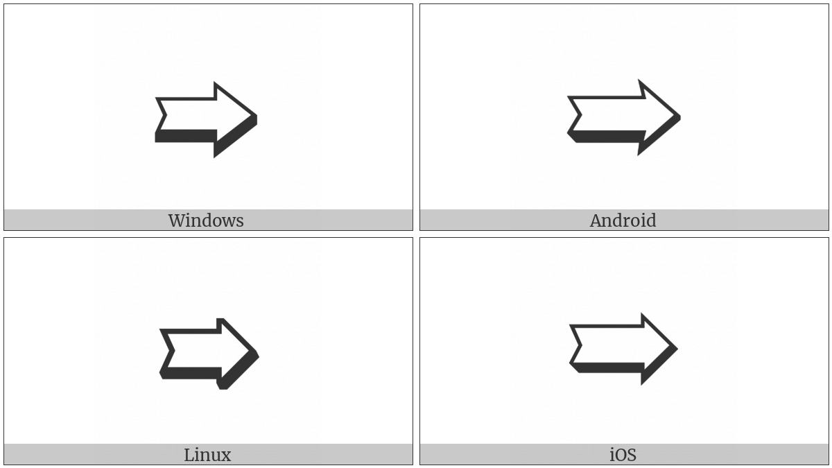 Notched Lower Right-Shadowed White Rightwards Arrow on various operating systems