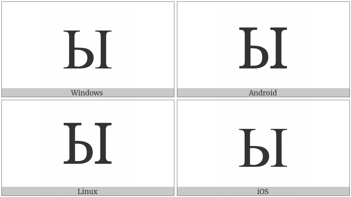 Cyrillic Capital Letter Yeru on various operating systems