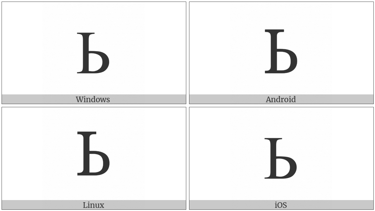 Cyrillic Capital Letter Soft Sign on various operating systems