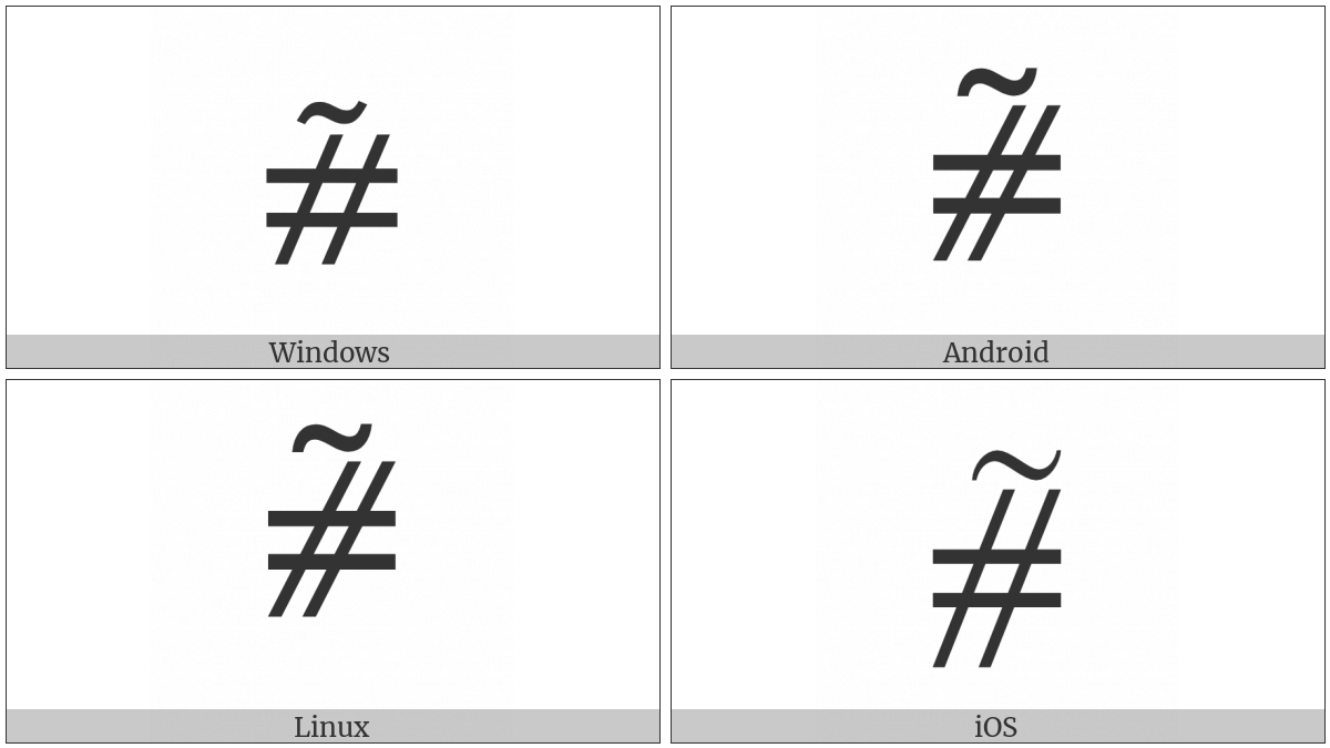 Equals Sign And Slanted Parallel With Tilde Above on various operating systems