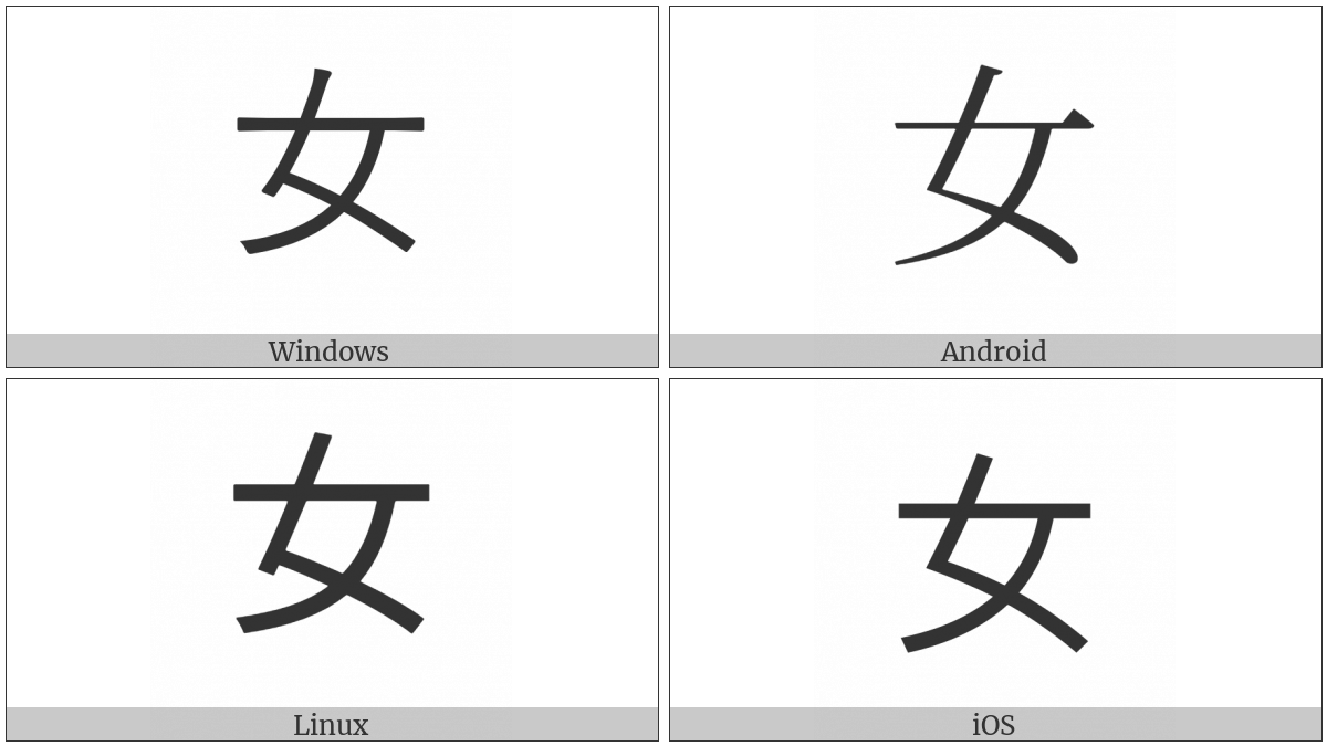 Kangxi Radical Woman on various operating systems