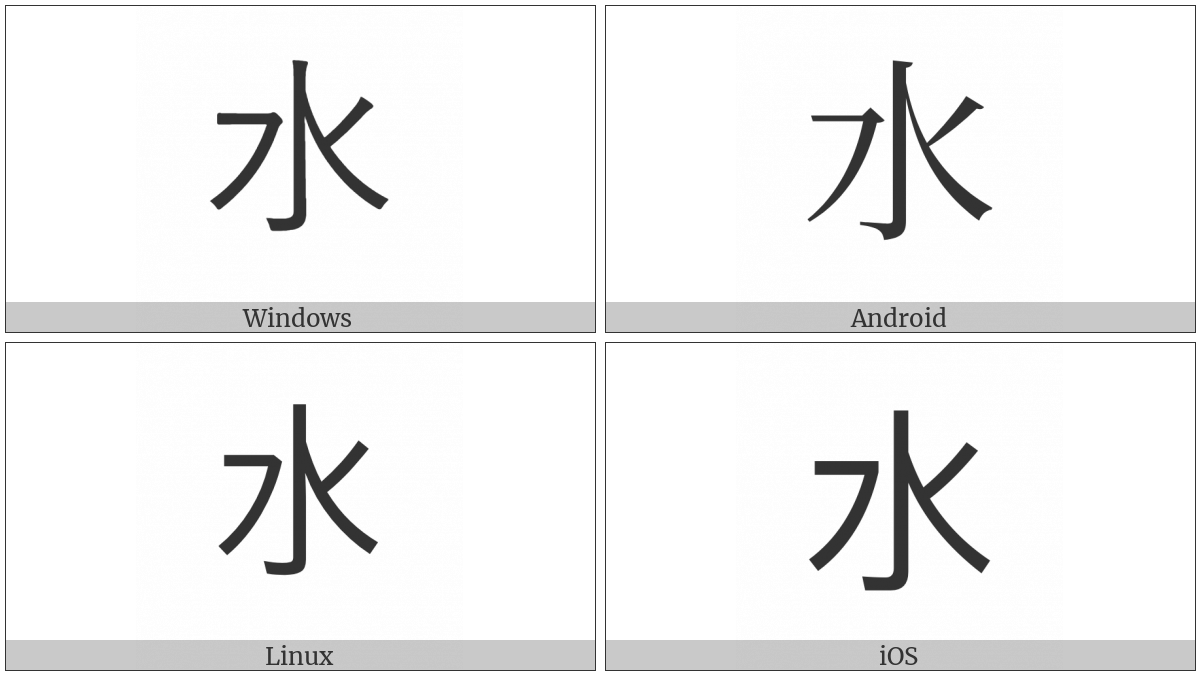 Kangxi Radical Water on various operating systems