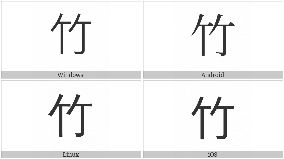 Kangxi Radical Bamboo on various operating systems