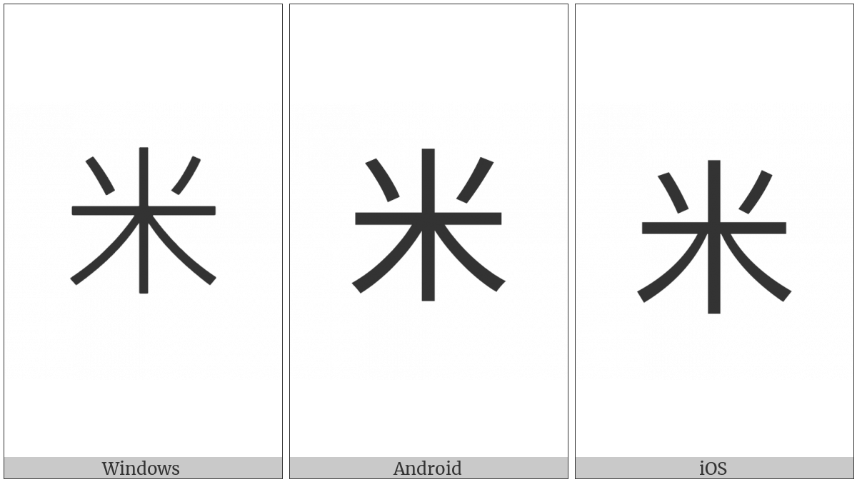 Kangxi Radical Rice on various operating systems