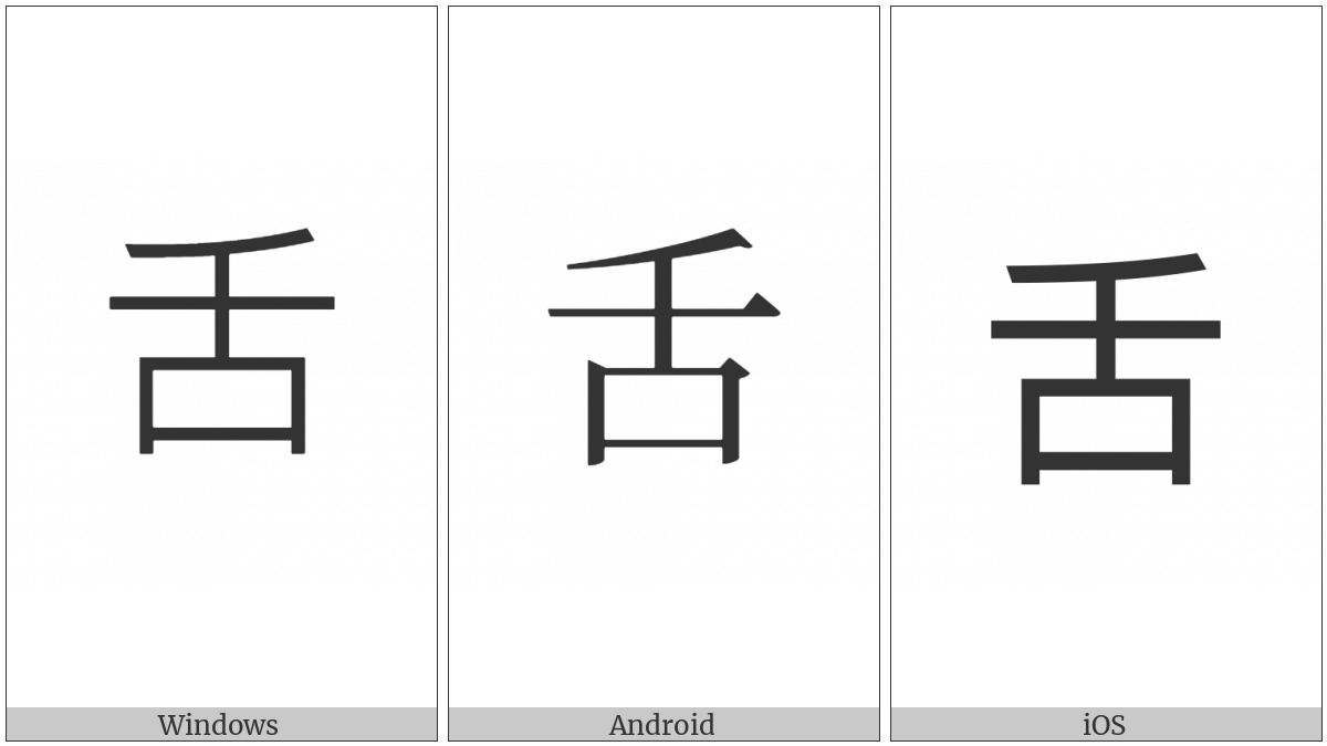 Kangxi Radical Tongue on various operating systems