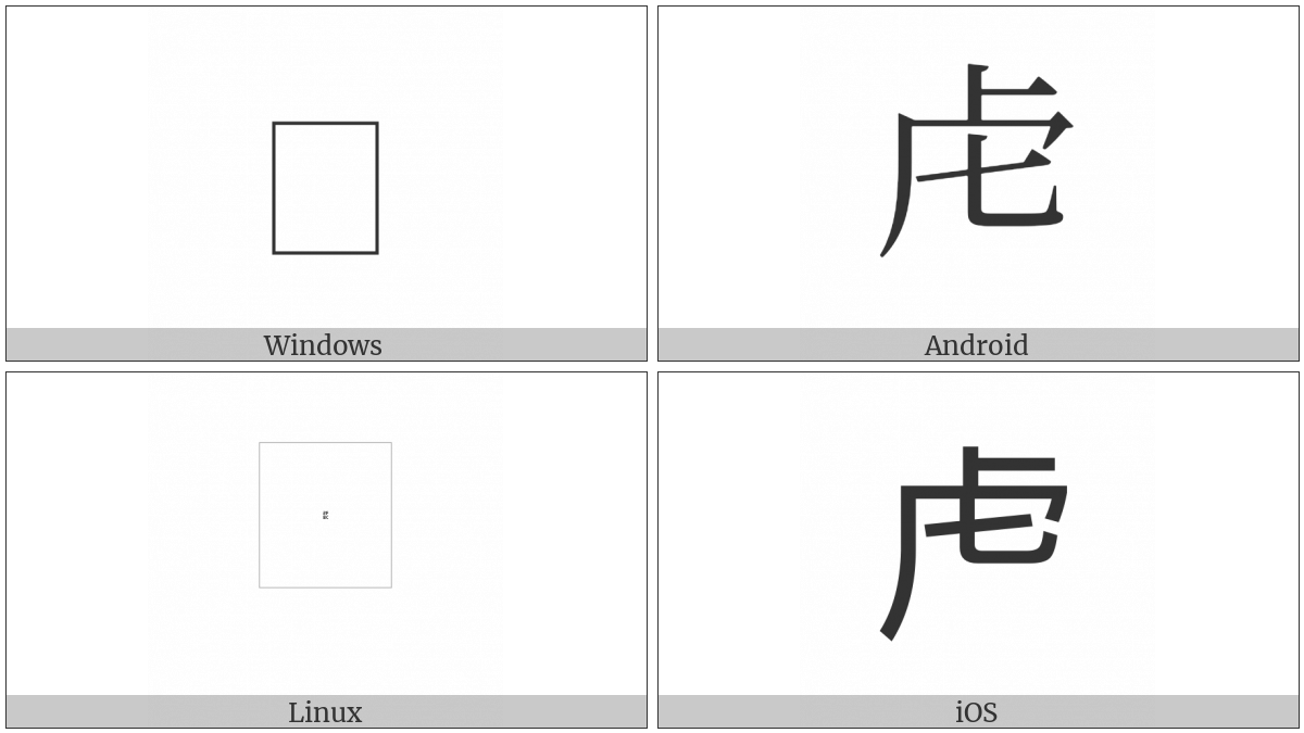 Kangxi Radical Tiger on various operating systems