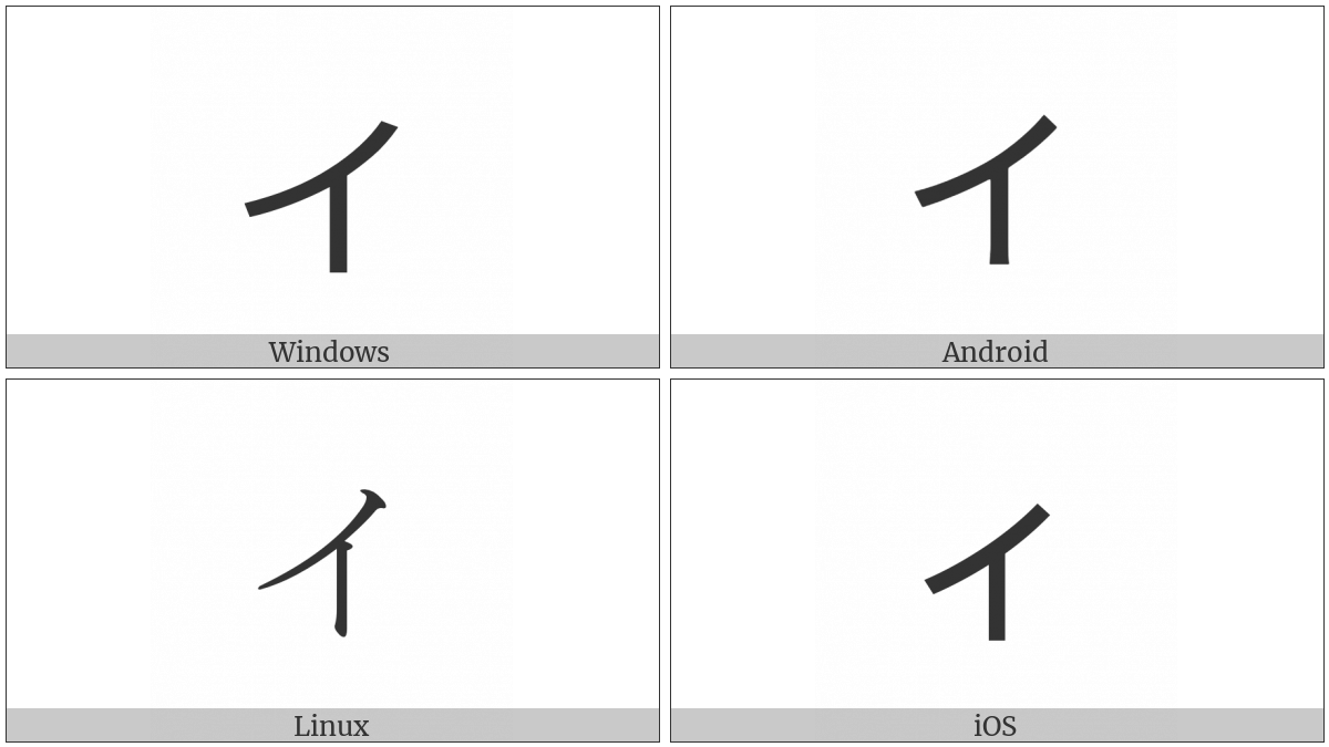 Katakana Letter Small I on various operating systems