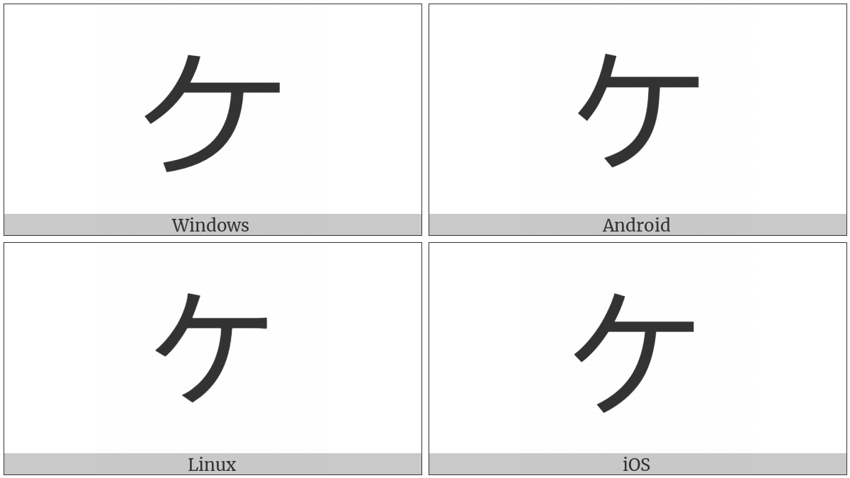 Katakana Letter Ke on various operating systems