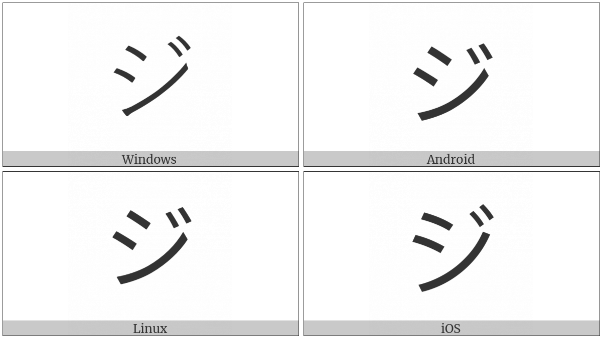 Katakana Letter Zi on various operating systems