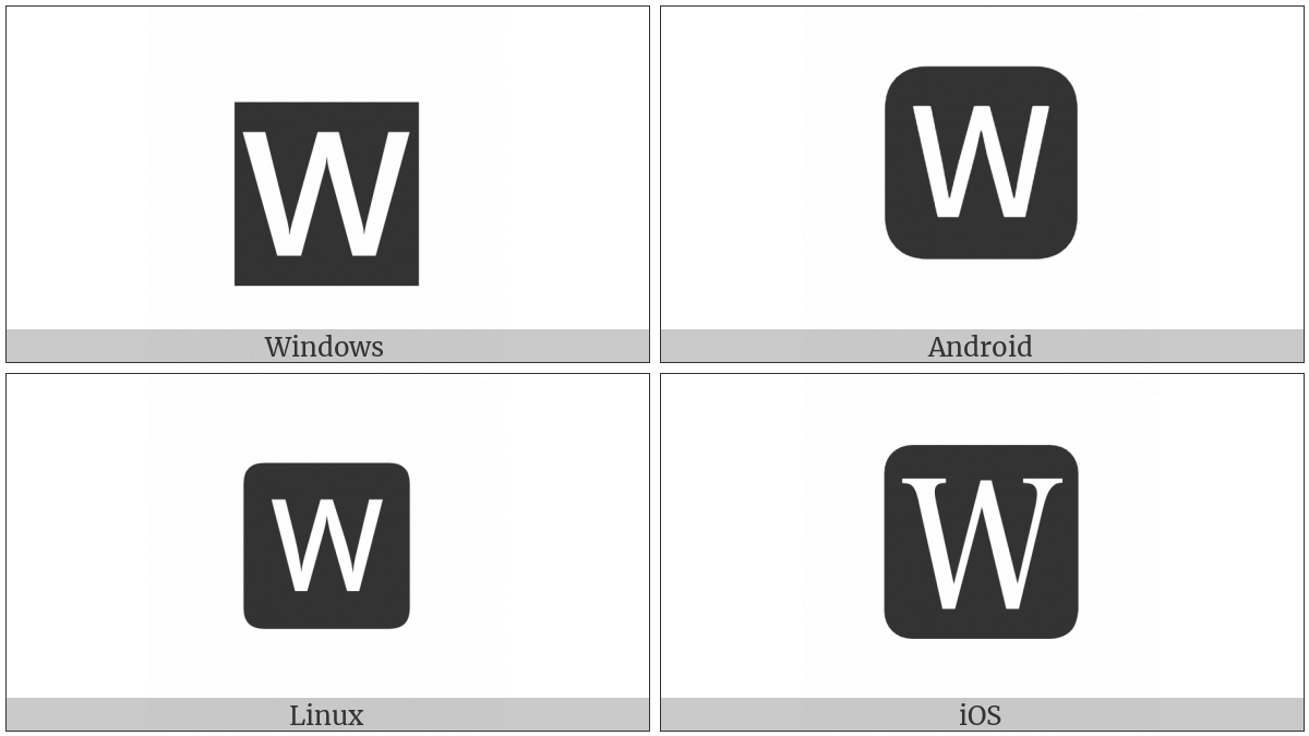 Negative Squared Latin Capital Letter W on various operating systems