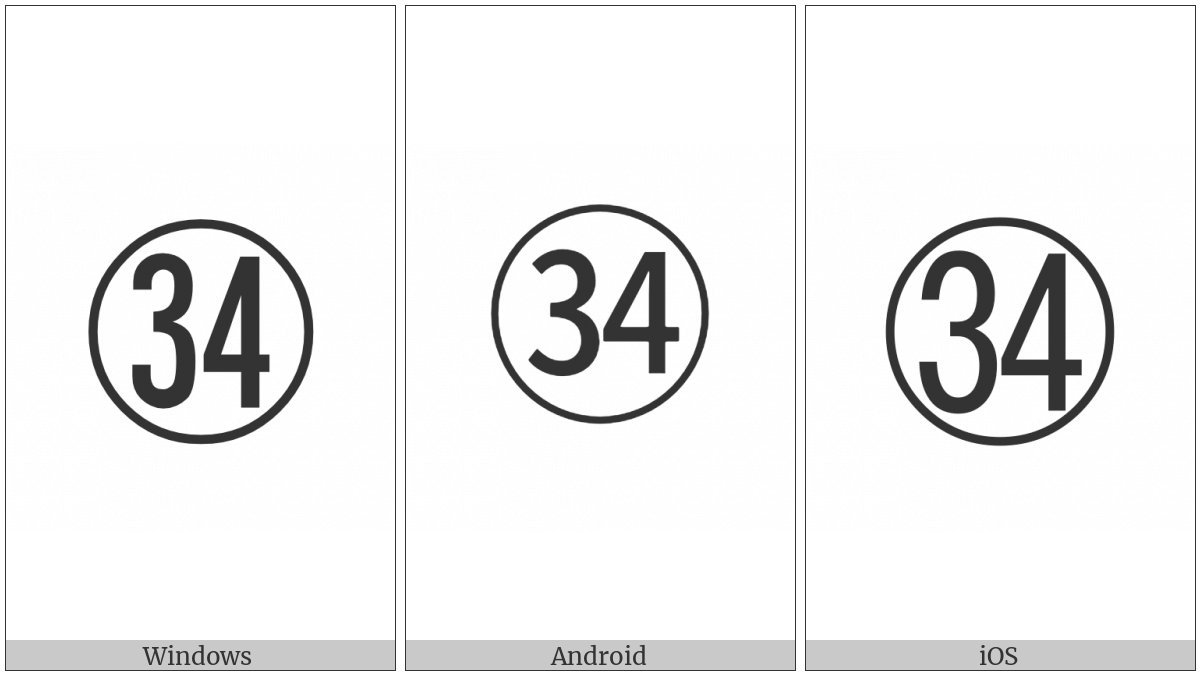 Circled Number Thirty Four on various operating systems