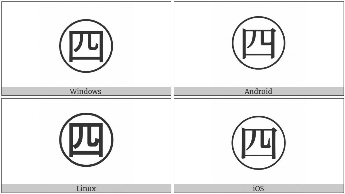 Circled Ideograph Four on various operating systems