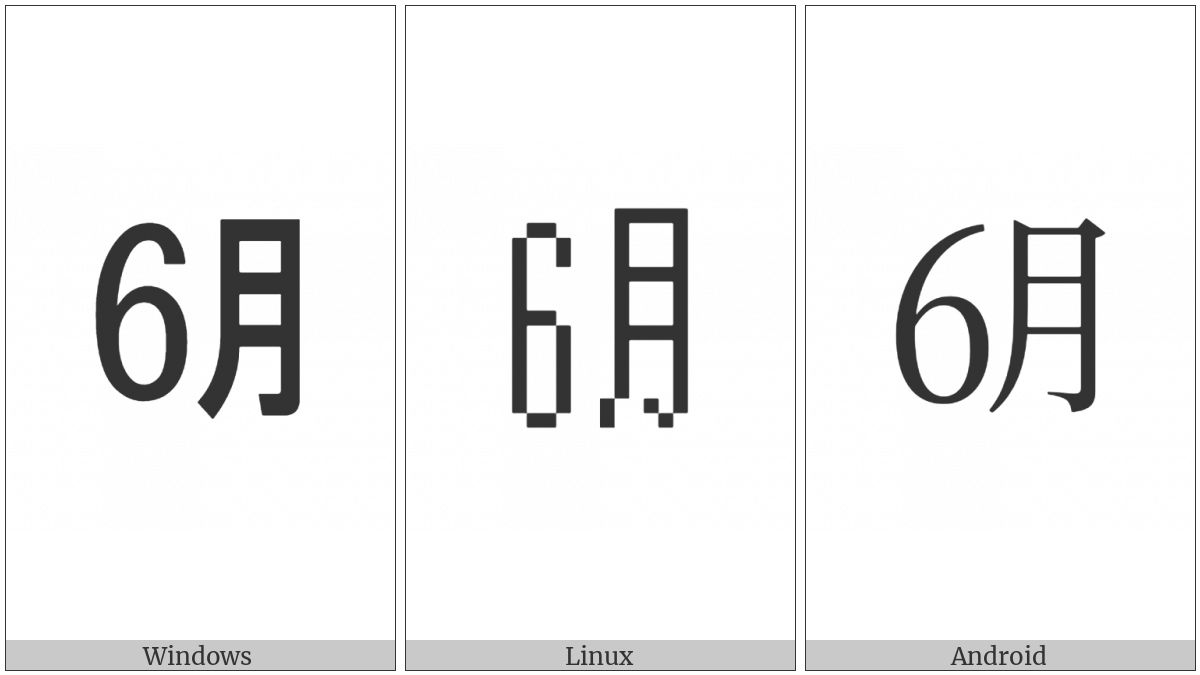 Ideographic Telegraph Symbol For June on various operating systems