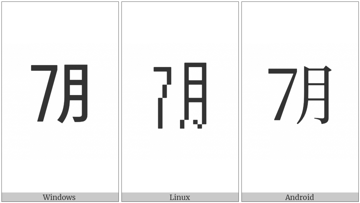 Ideographic Telegraph Symbol For July on various operating systems