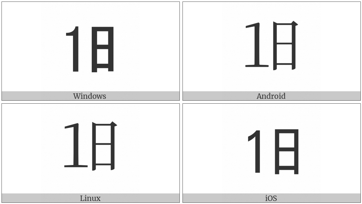Ideographic Telegraph Symbol For Day One on various operating systems