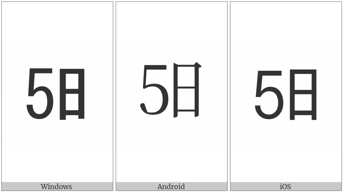 Ideographic Telegraph Symbol For Day Five on various operating systems