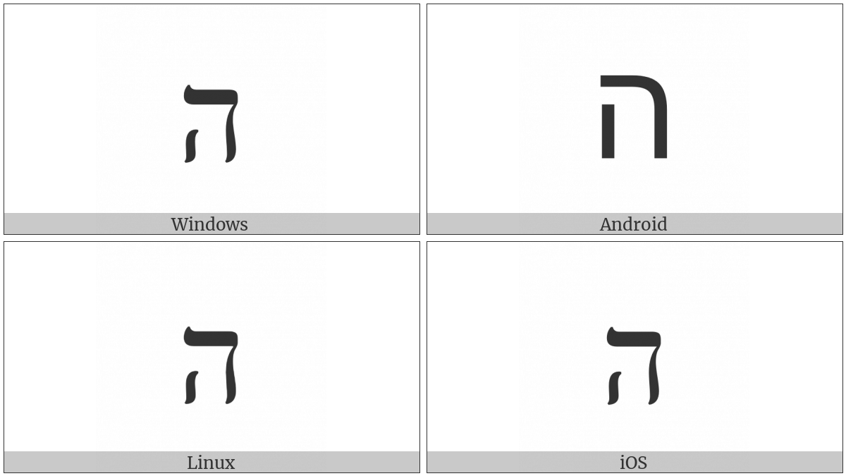 Hebrew Letter He on various operating systems