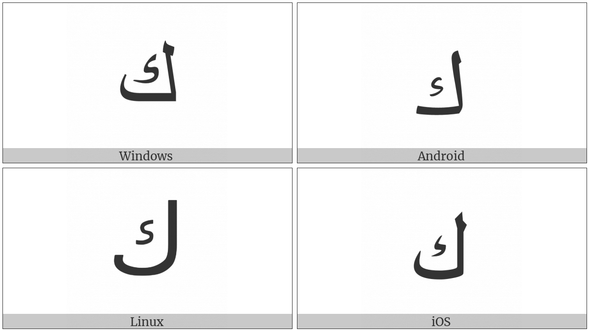 Arabic Letter Kaf on various operating systems