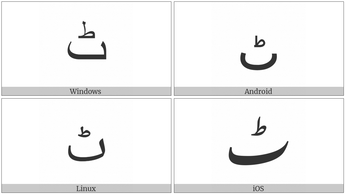 Arabic Letter Tteh on various operating systems