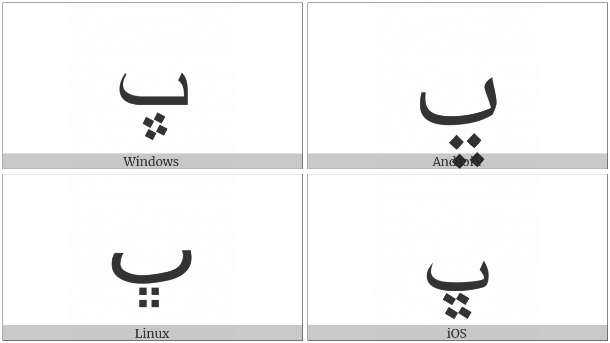 Arabic Letter Beheh on various operating systems