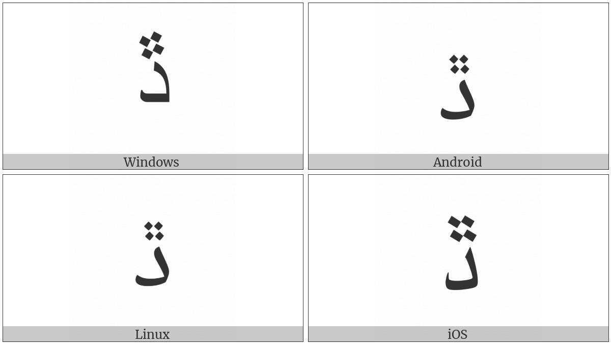 Arabic Letter Dal With Four Dots Above on various operating systems