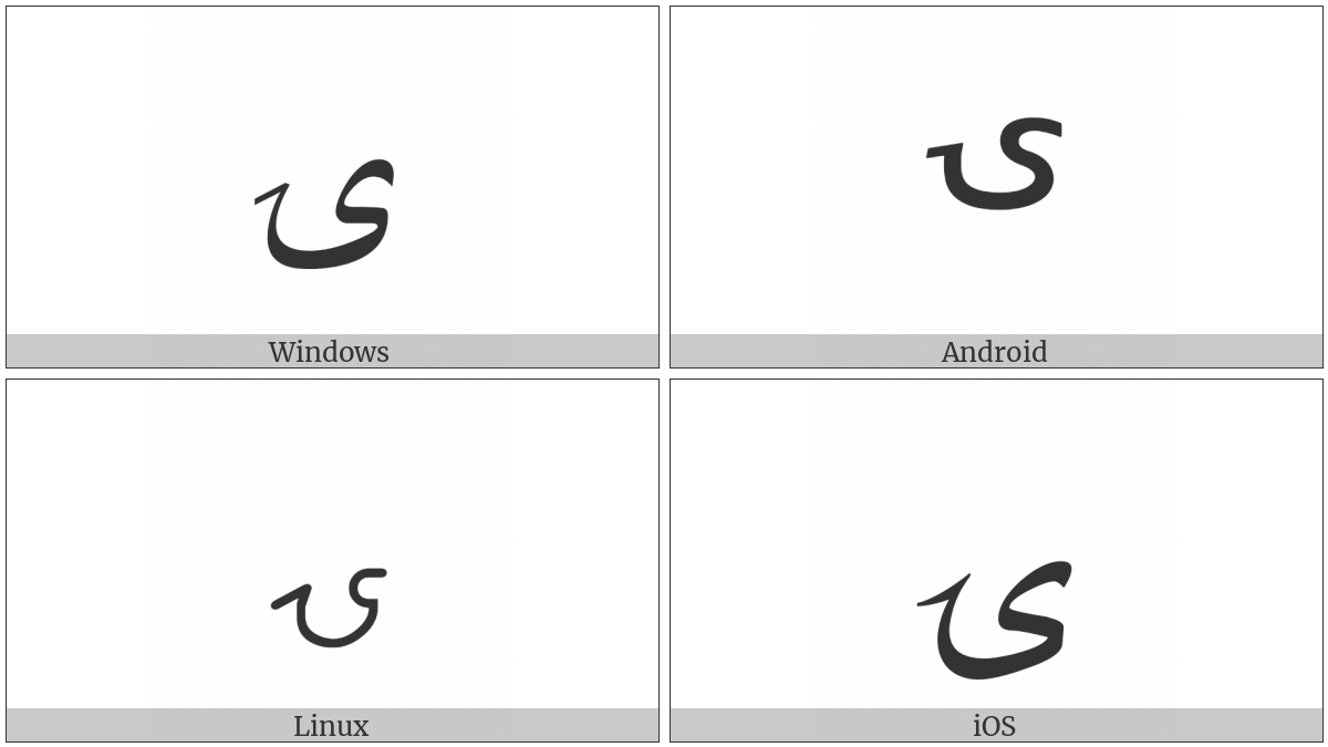 Arabic Letter Yeh With Tail on various operating systems