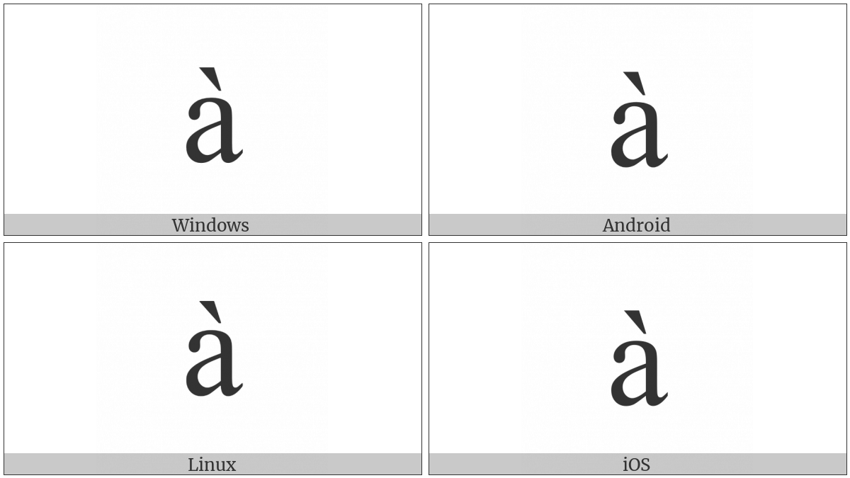 Latin Small Letter A With Grave on various operating systems