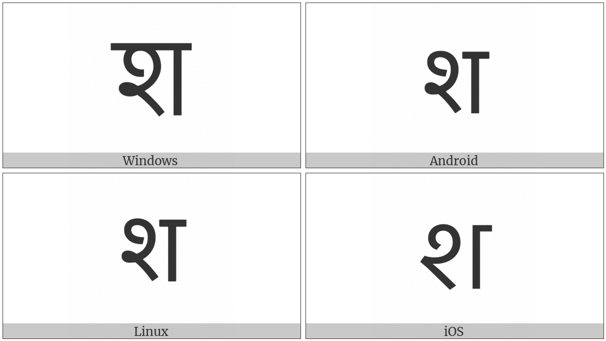 Devanagari Letter Sha on various operating systems