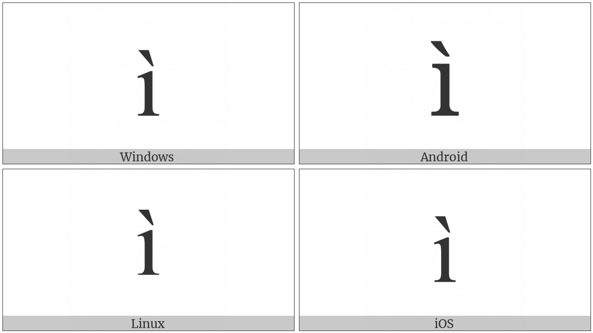 Latin Small Letter I With Grave on various operating systems