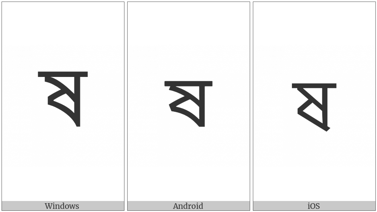 Bengali Letter Ssa on various operating systems