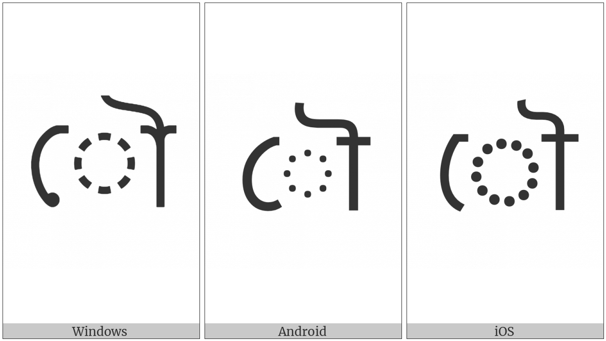 Bengali Vowel Sign Au on various operating systems