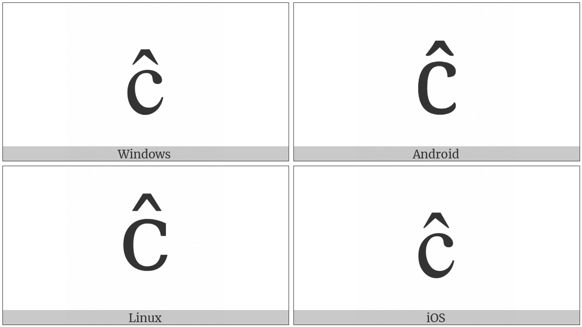 Latin Small Letter C With Circumflex on various operating systems