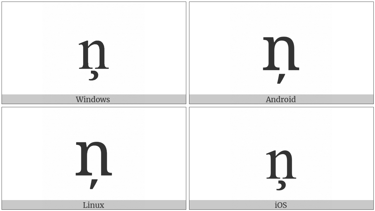 Latin Small Letter N With Cedilla on various operating systems