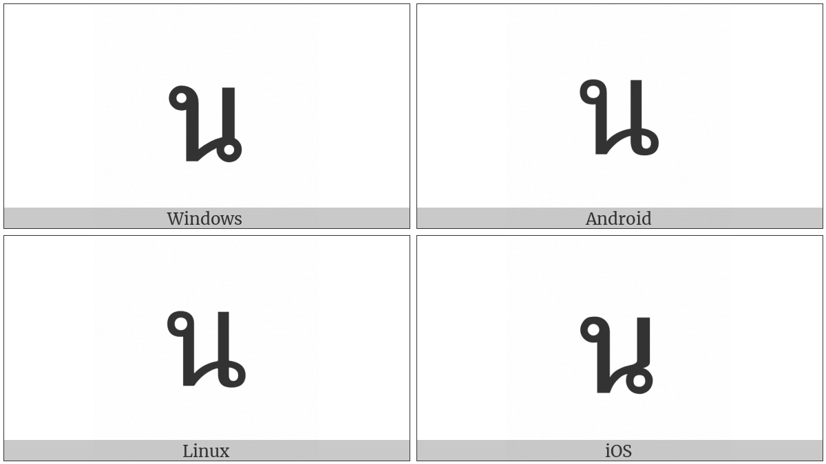 Thai Character No Nu on various operating systems