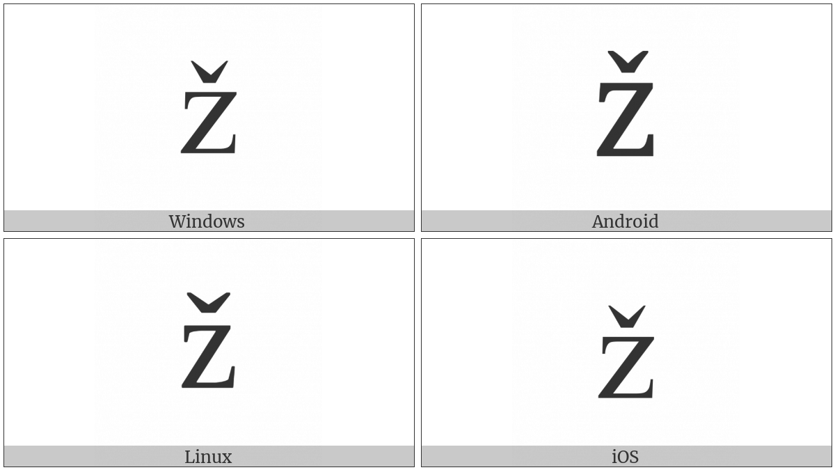 Latin Small Letter Z With Caron on various operating systems