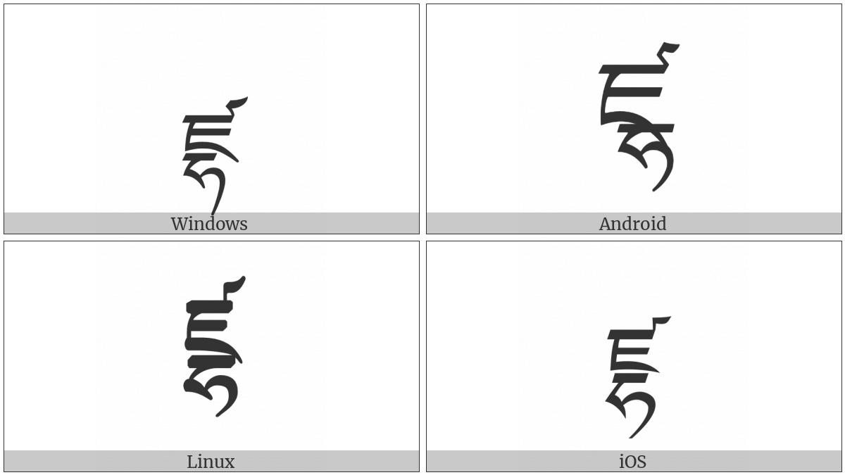 Tibetan Letter Dzha on various operating systems