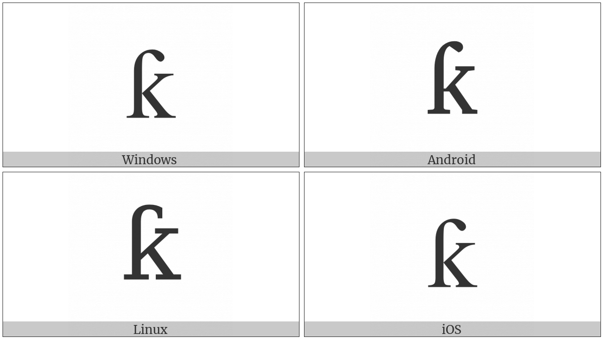 Latin Small Letter K With Hook on various operating systems