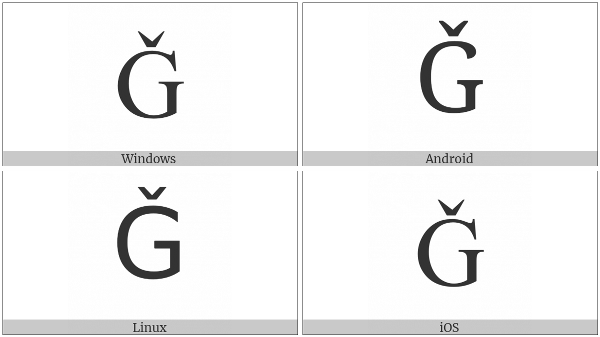 Latin Capital Letter G With Caron on various operating systems