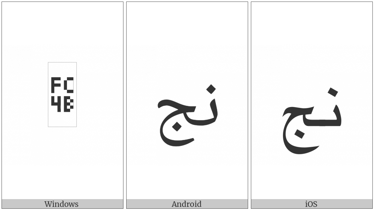 Arabic Ligature Noon With Jeem Isolated Form on various operating systems