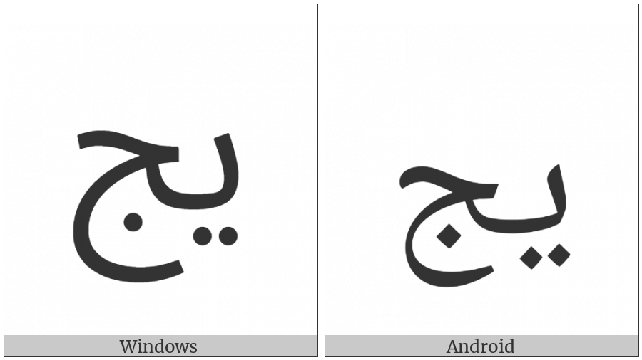 Arabic Ligature Yeh With Jeem Isolated Form on various operating systems