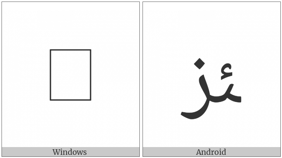 Arabic Ligature Yeh With Hamza Above With Zain Final Form on various operating systems