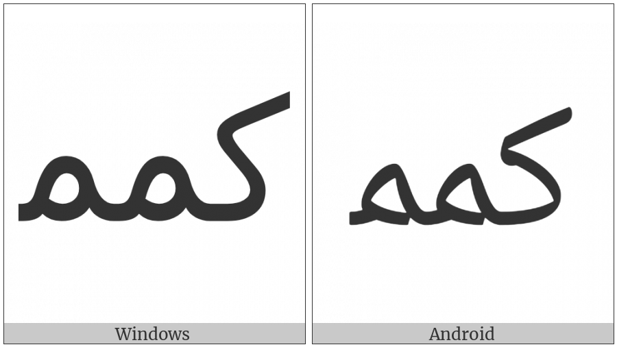 Arabic Ligature Kaf With Meem With Meem Initial Form on various operating systems