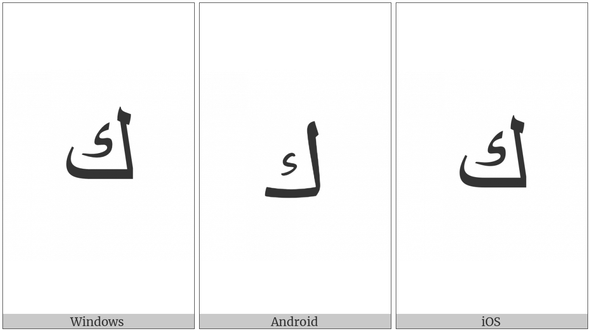 Arabic Letter Kaf Isolated Form on various operating systems