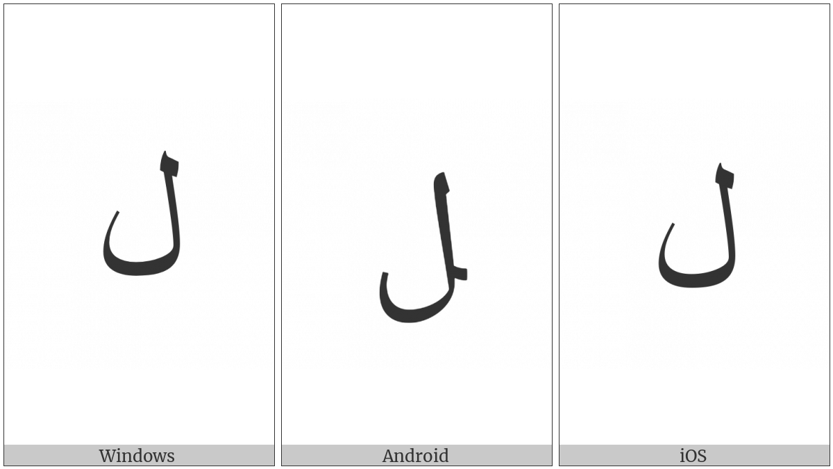 Arabic Letter Lam Final Form on various operating systems