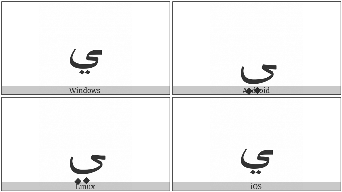 Arabic Letter Yeh Final Form on various operating systems