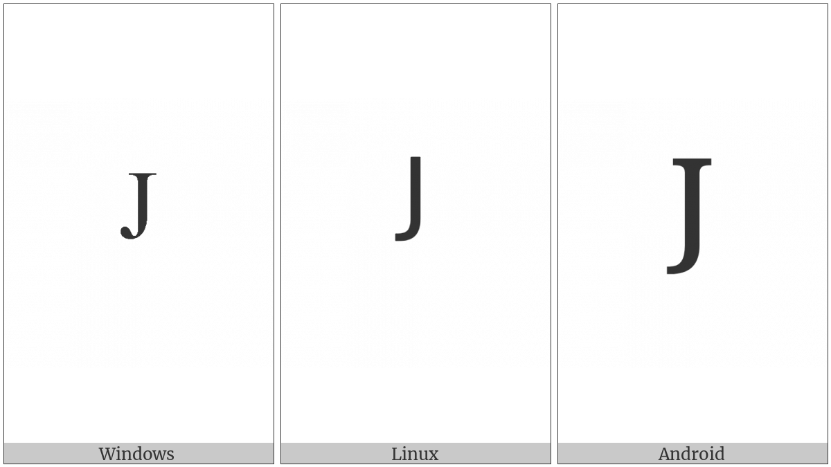 Modifier Letter Capital J on various operating systems