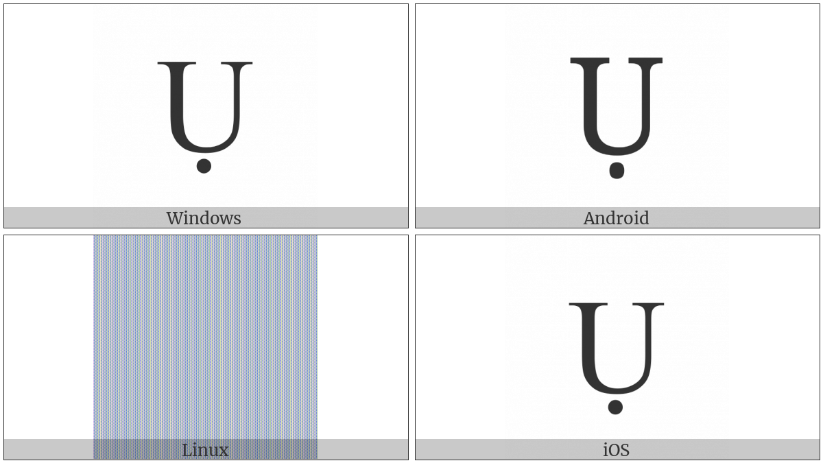 Latin Capital Letter U With Dot Below on various operating systems