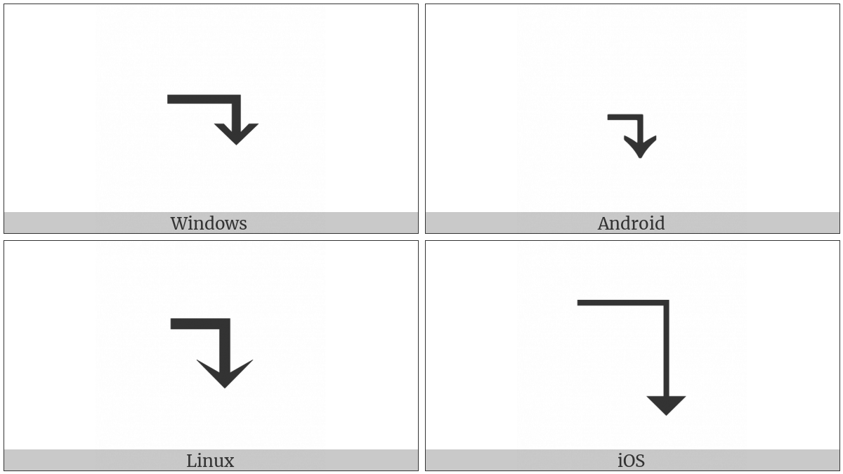 Rightwards Arrow With Corner Downwards on various operating systems